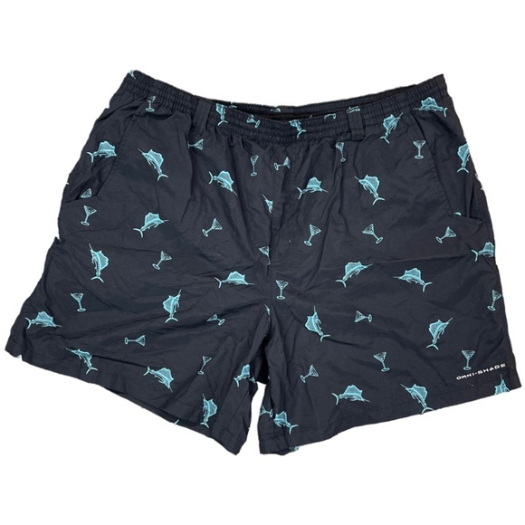 Columbia Other - COLUMBIA Swim Trunks Black/Turquoise Martini & Marlin Print Size XL